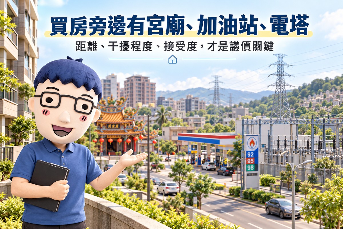 買房旁邊有宮廟、加油站、電塔！房價可能差多少　阿明揭6大嫌惡設施、查詢與議價重點