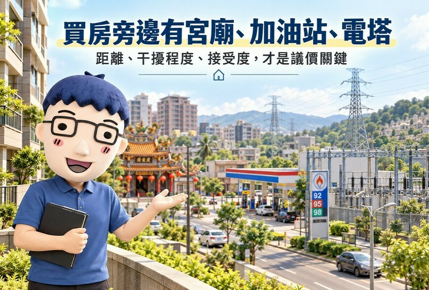 買房旁邊有宮廟、加油站、電塔！房價可能差多少　阿明揭6大嫌惡設施、查詢與議價重點
