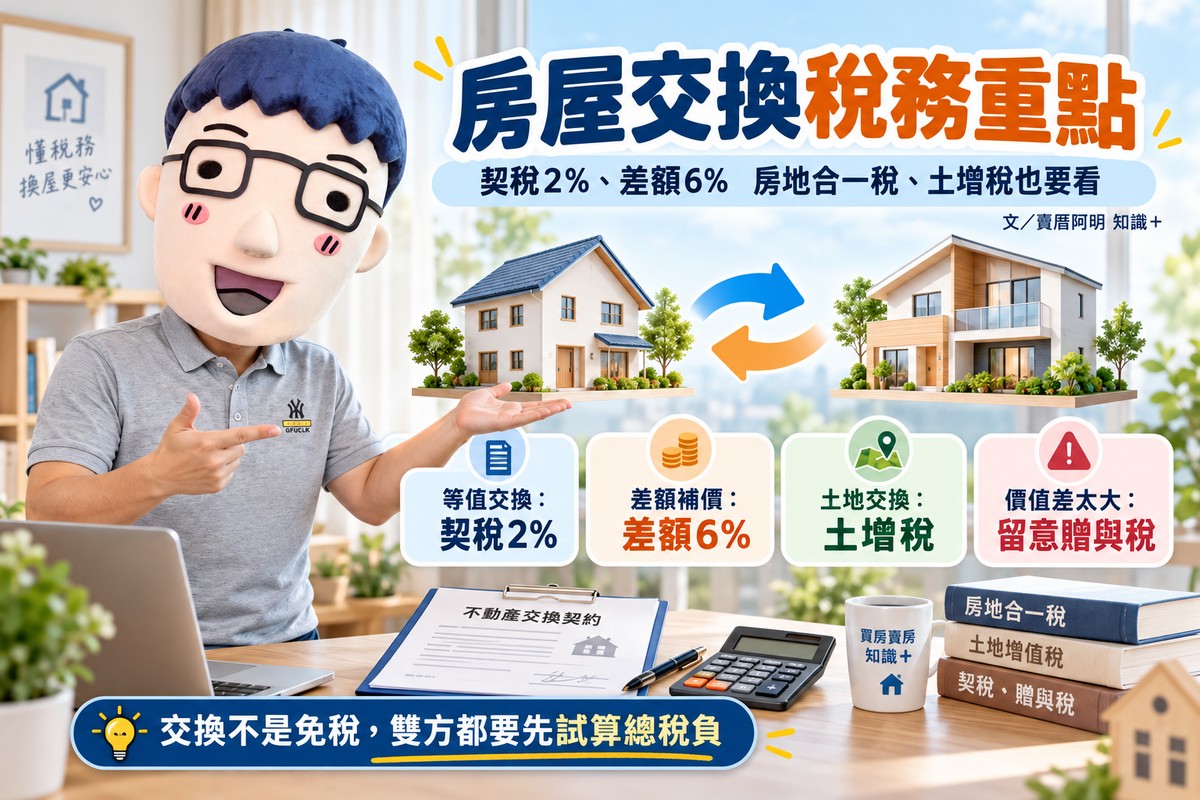 房屋交換契稅2%、差額6%！還有房地合一稅、土地增值稅　阿明整理不動產交換4大稅務重點