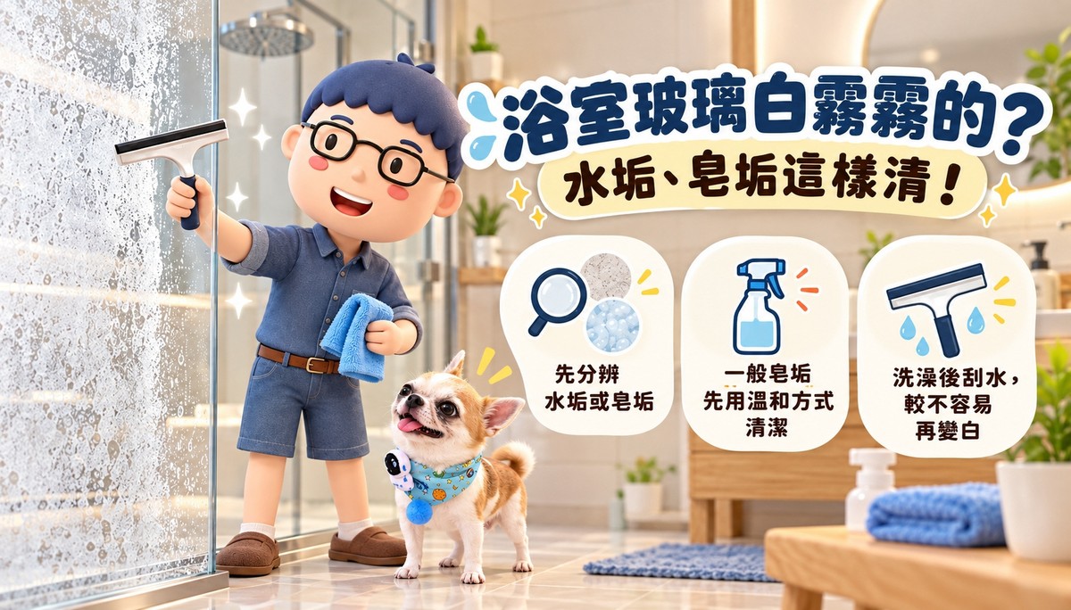 浴室玻璃白白霧霧的，怎麼擦都擦不掉？水垢、皂垢清潔方法一次看！