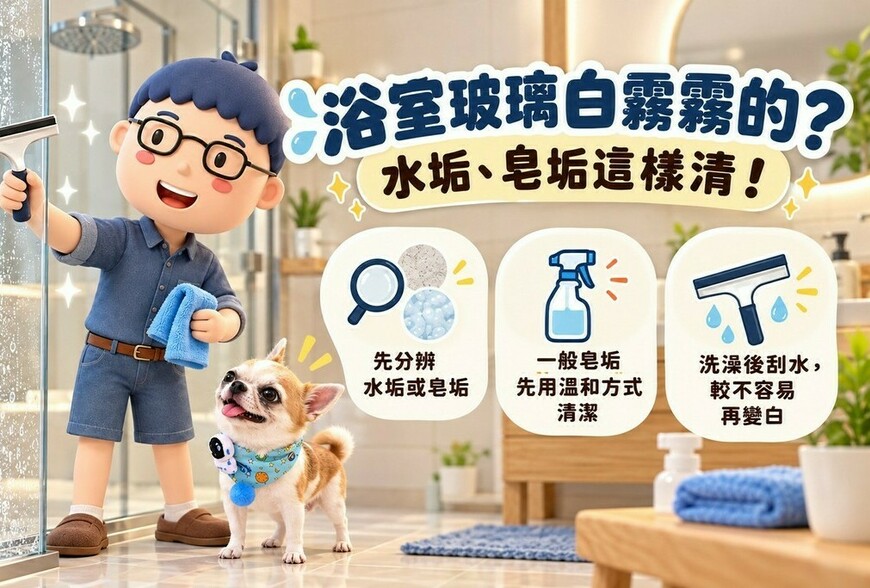 浴室玻璃白白霧霧的，怎麼擦都擦不掉？水垢、皂垢清潔方法一次看！