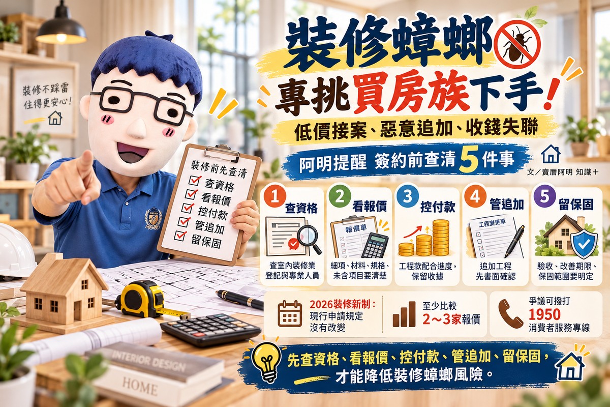裝修蟑螂專挑買房族下手！低價接案、惡意追加、收錢失聯　阿明提醒簽約前查清5件事