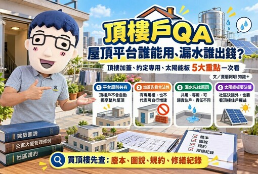 頂樓戶QA｜屋頂平台誰能用、漏水誰出錢？頂樓加蓋、約定專用、太陽能板5大重點一次看