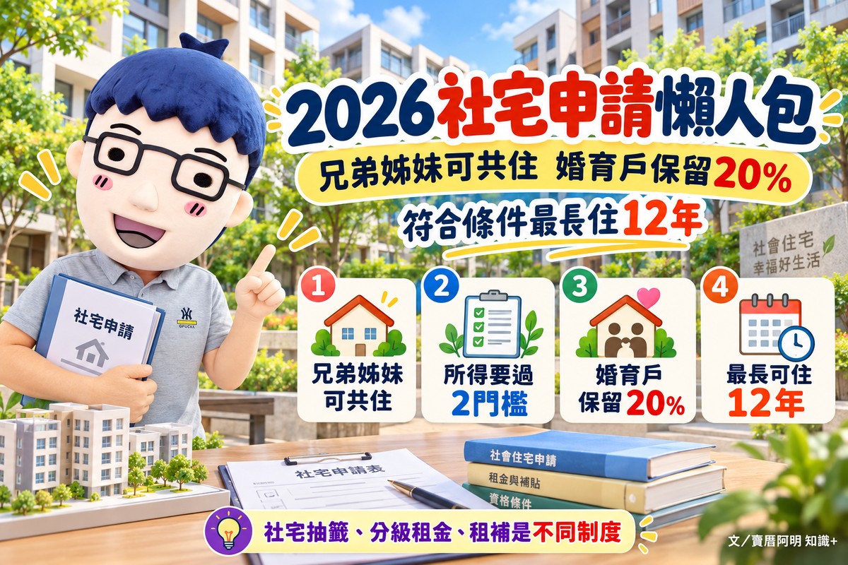 2026社宅資格放寬！兄弟姊妹可共住、婚育戶保留20%　符合條件最長住12年