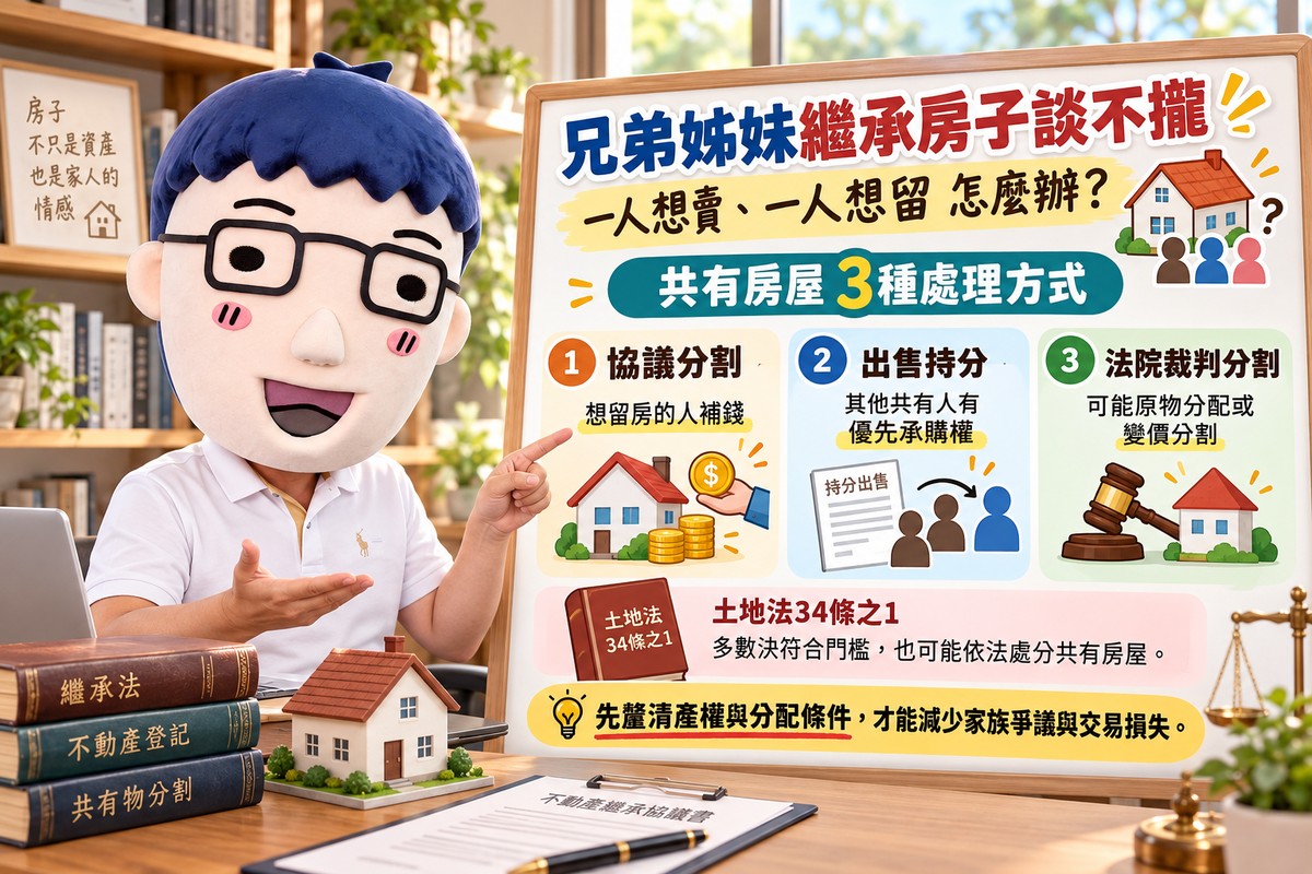 繼承房子兄弟姊妹談不攏！一人想賣、一人想留　阿明整理共有房屋3種處理方式