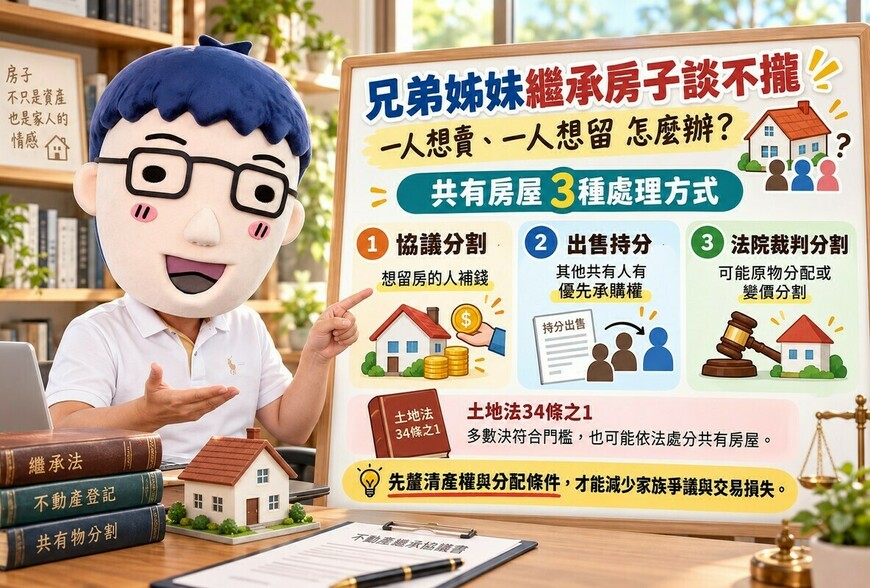 繼承房子兄弟姊妹談不攏！一人想賣、一人想留　阿明整理共有房屋3種處理方式