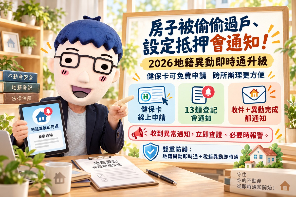 房子被偷偷過戶、設定抵押會通知！2026地籍異動即時通升級　阿明教你用健保卡免費申請