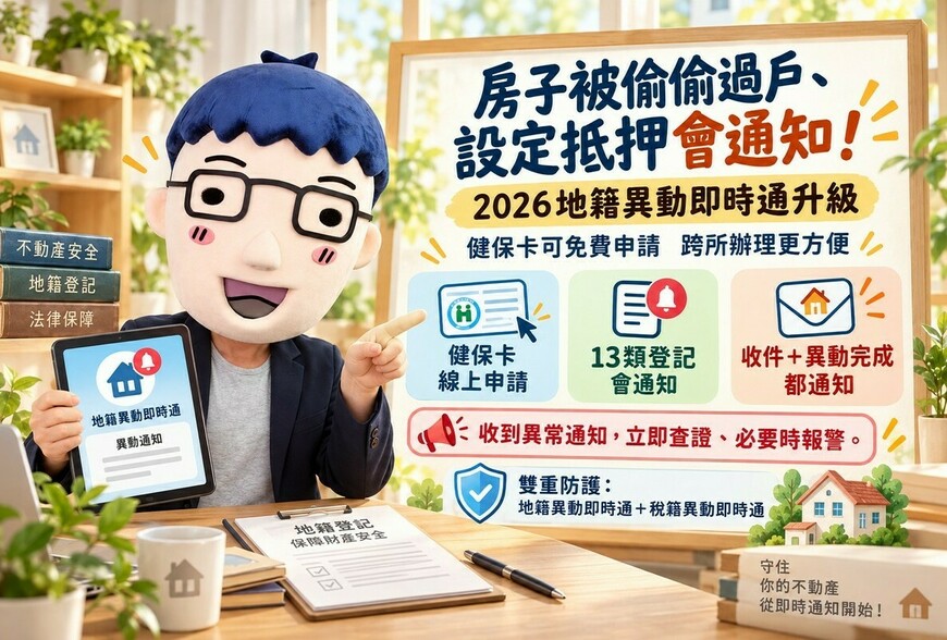 房子被偷偷過戶、設定抵押會通知！2026地籍異動即時通升級　阿明教你用健保卡免費申請