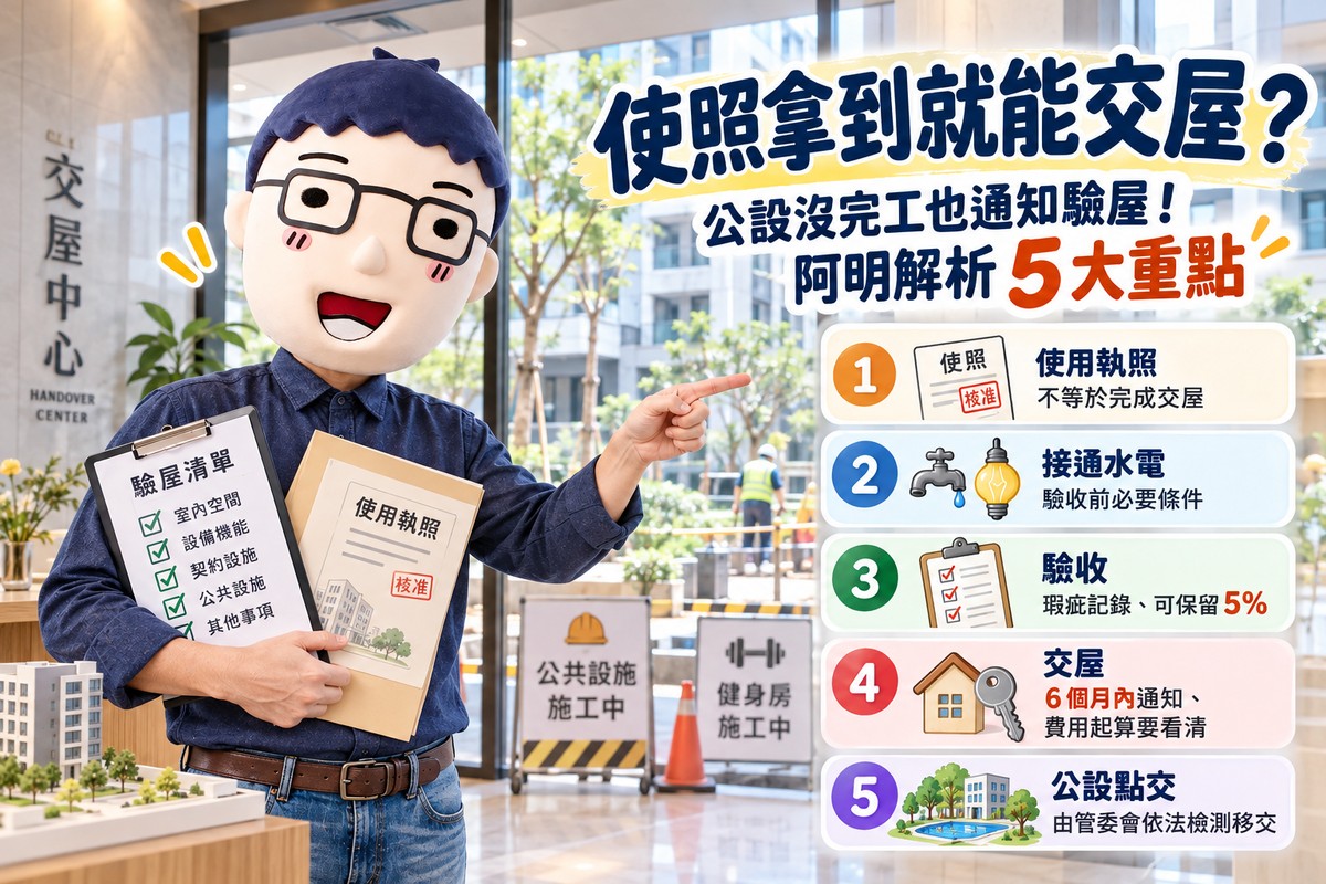 使照拿到就能交屋？公設沒完工也通知驗屋！阿明解析預售屋驗收、交屋與公設點交5大重點