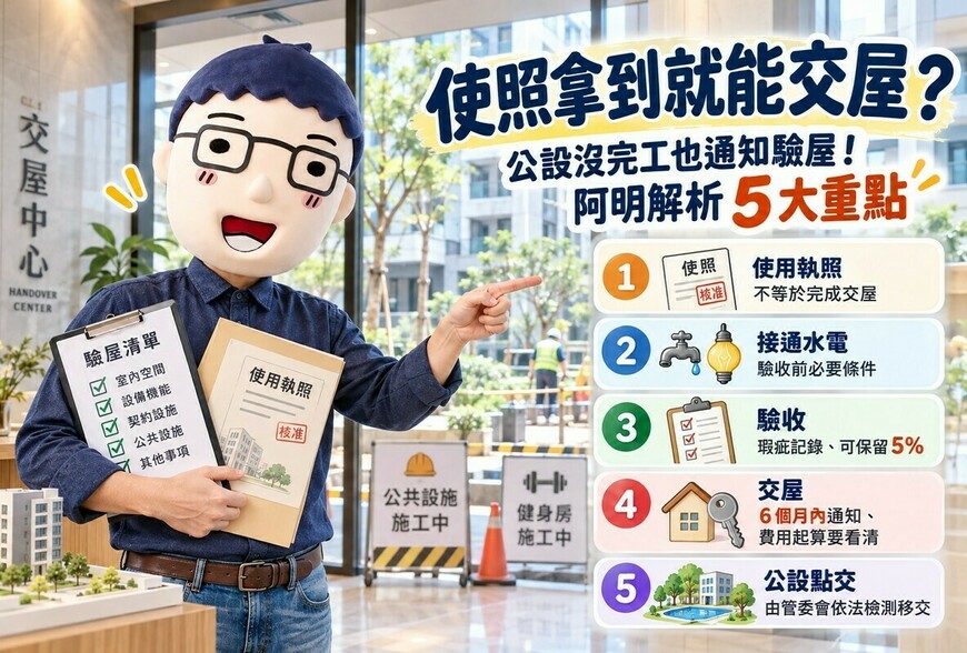 使照拿到就能交屋？公設沒完工也通知驗屋！阿明解析預售屋驗收、交屋與公設點交5大重點