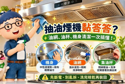 抽油煙機黏答答？油網、油杯、機身清潔一次搞懂！