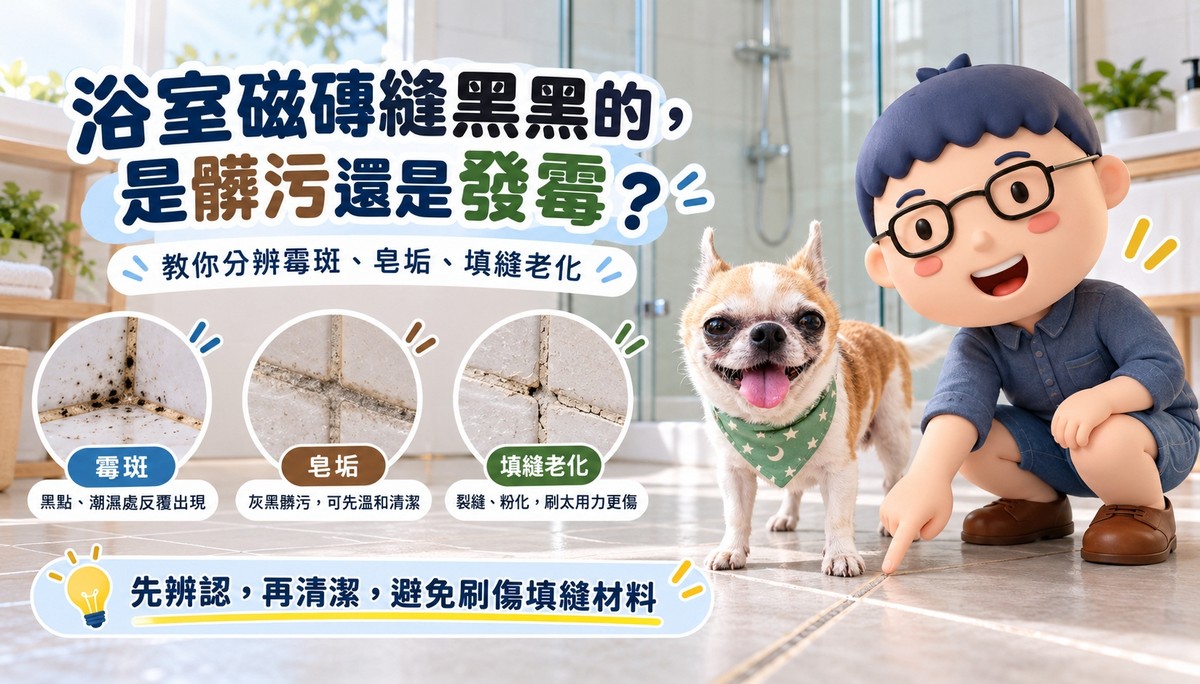 浴室磁磚縫黑黑的，是髒污還是發霉？3種狀況教你分辨，清潔別再猛刷！