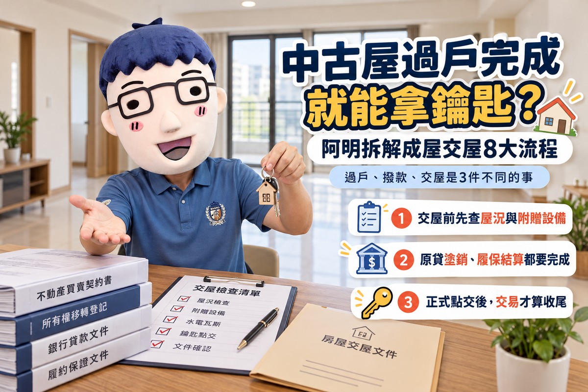 中古屋過戶完成就能拿鑰匙！阿明拆解成屋交屋8大流程　買賣雙方、房仲、代書與履保責任一次看