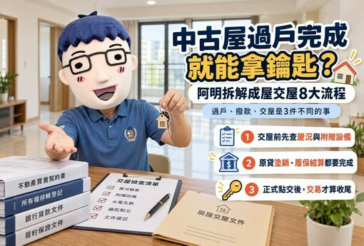 中古屋過戶完成就能拿鑰匙！阿明拆解成屋交屋8大流程　買賣雙方、房仲、代書與履保責任一次看