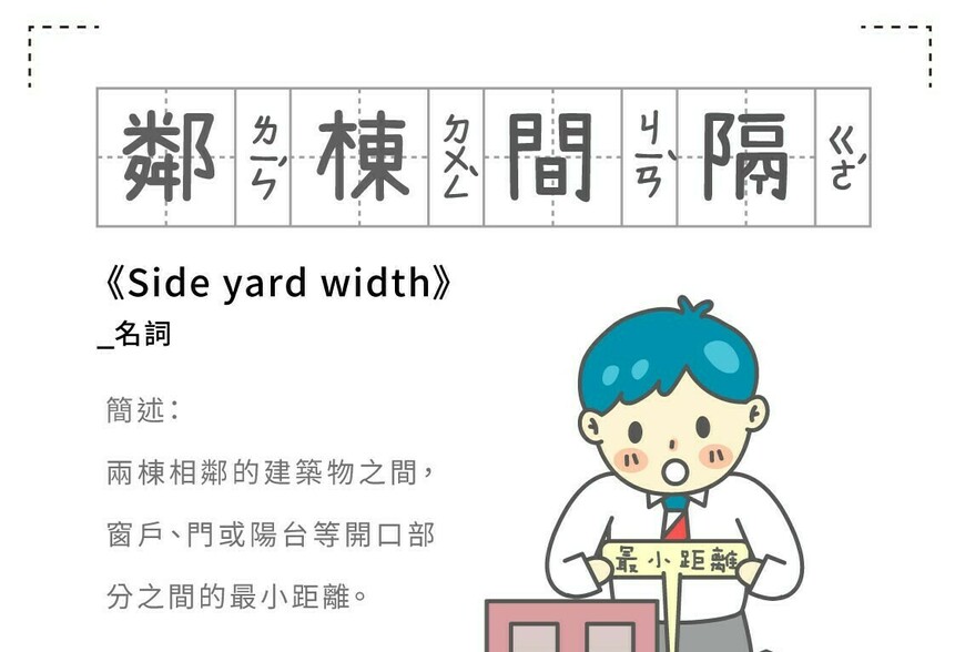 房事辭典 鄰棟間隔Side yard width