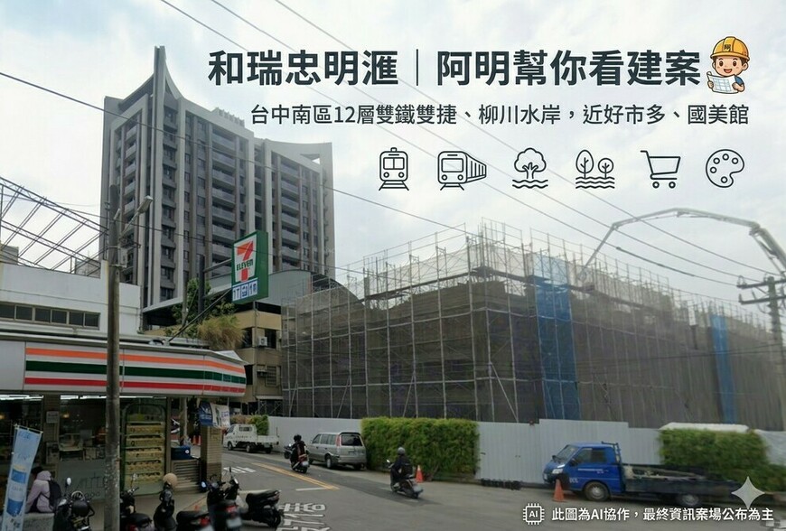 和瑞忠明滙｜阿明幫你看建案 台中南區12層純三房37坪，雙鐵雙捷、柳川水岸，近好市多、國美館