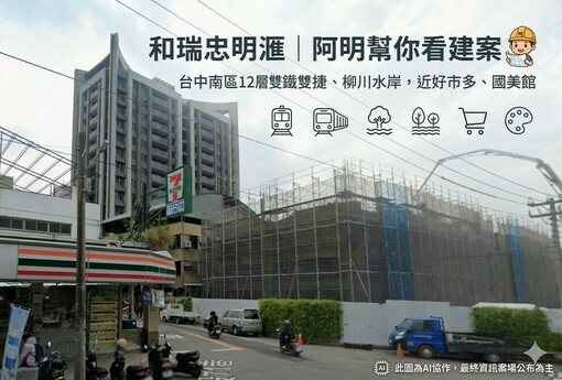 和瑞忠明滙｜阿明幫你看建案 台中南區12層純三房37坪，雙鐵雙捷、柳川水岸，近好市多、國美館