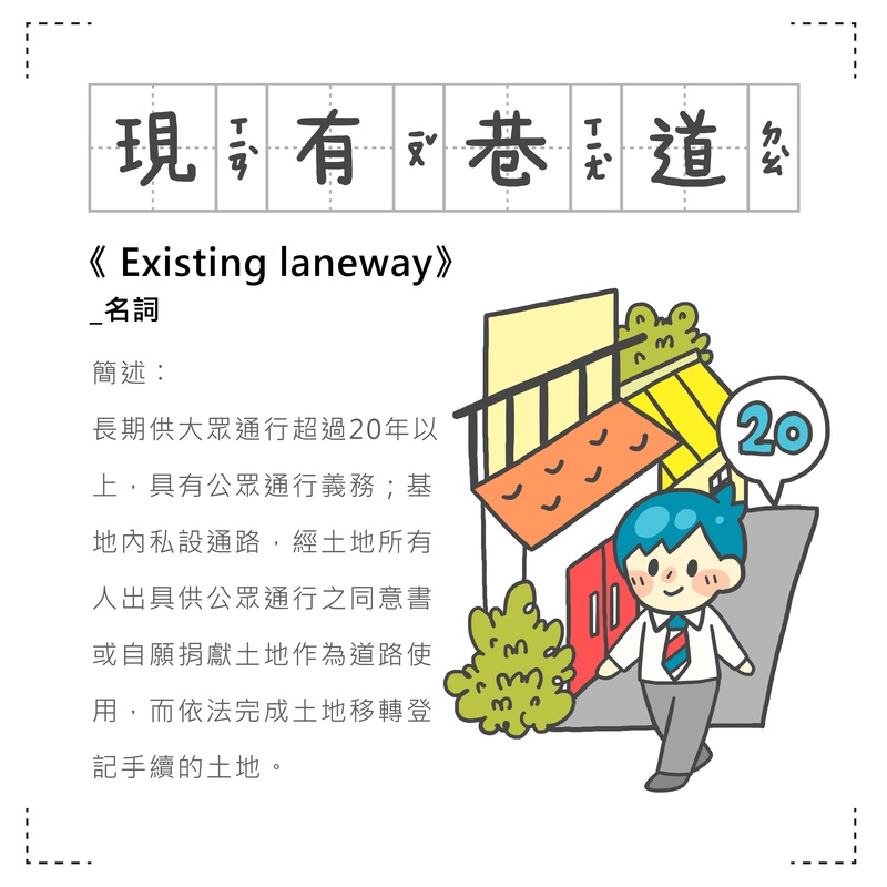 「房事辭典」現有巷道 existing laneway