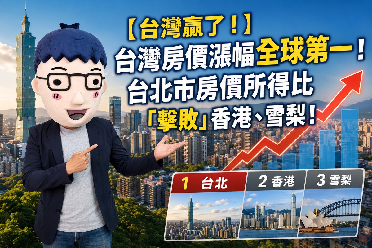 【台灣贏了!】台灣房價漲幅全球第一!台北市房價所得比「擊敗」香港、雪梨!