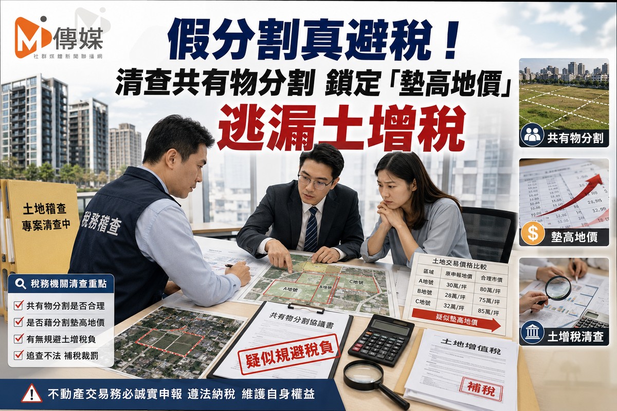 假分割真避稅！清查共有物分割 鎖定「墊高地價」逃漏土增稅