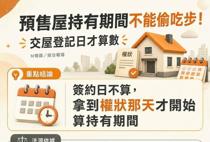 預售屋持有期間「不能偷吃步」！國稅局鐵腕認定：交屋登記日才算數，美美誤算稅率慘補92.5萬