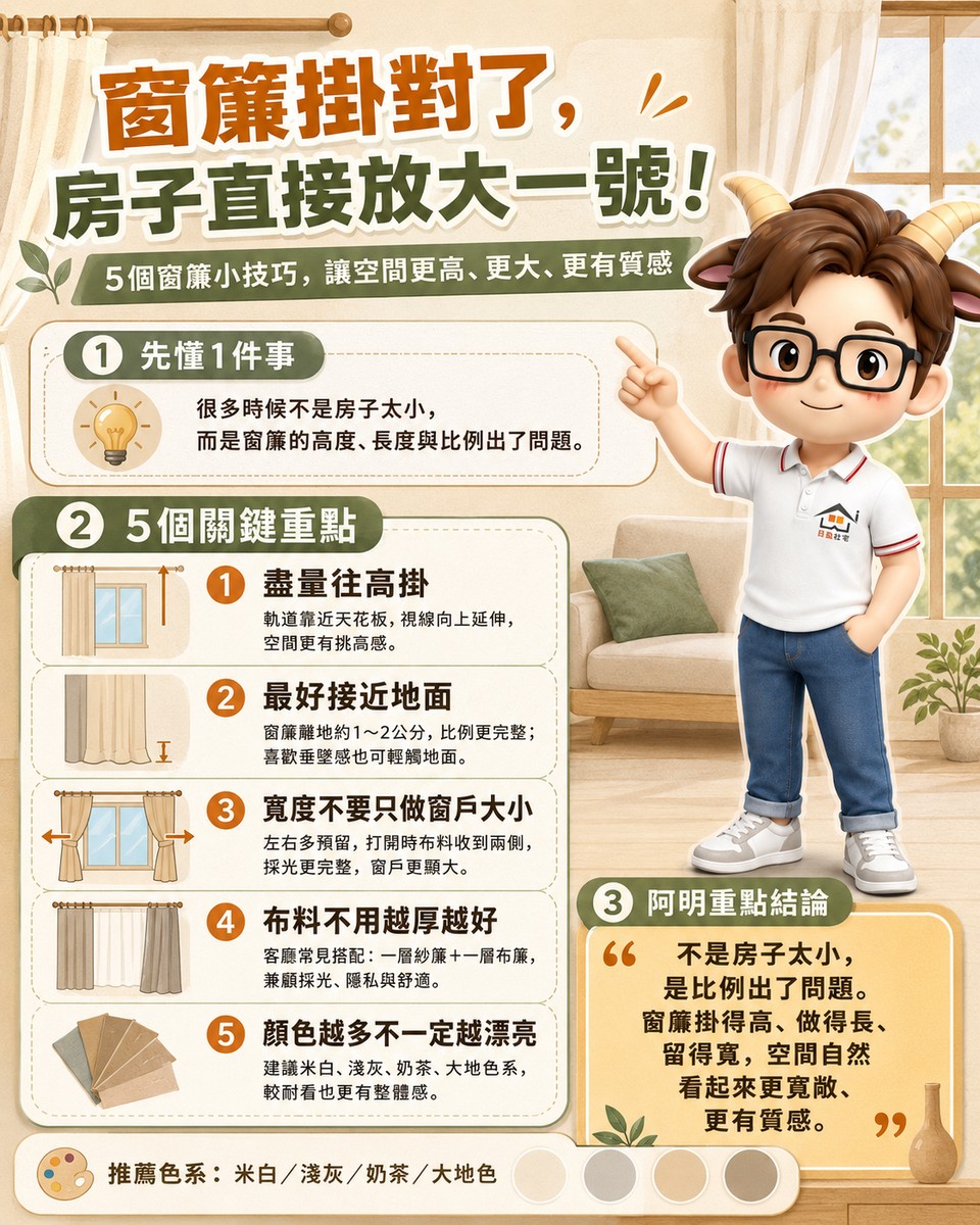 不是房子太小，是窗簾掛錯了！租屋族、首購族必看，五招讓小宅瞬間變大！