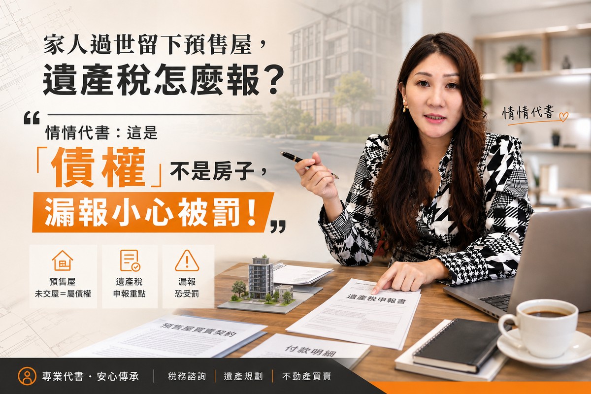 家人過世留下預售屋,遺產稅怎麼報?情情代書:這是「債權」不是房子,漏報小心被罰!