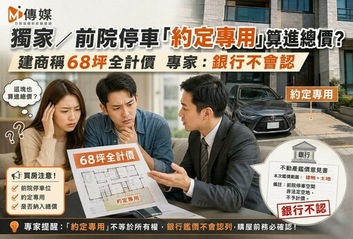 獨家／前院停車「約定專用」算進總價？建商稱68坪全計價 專家：銀行不會認