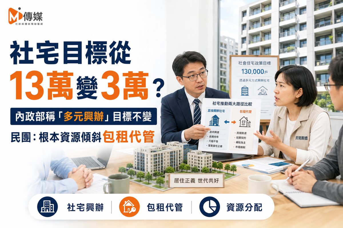 社宅目標從13萬變3萬？內政部稱「多元興辦」目標不變 民團：根本資源傾斜包租代管