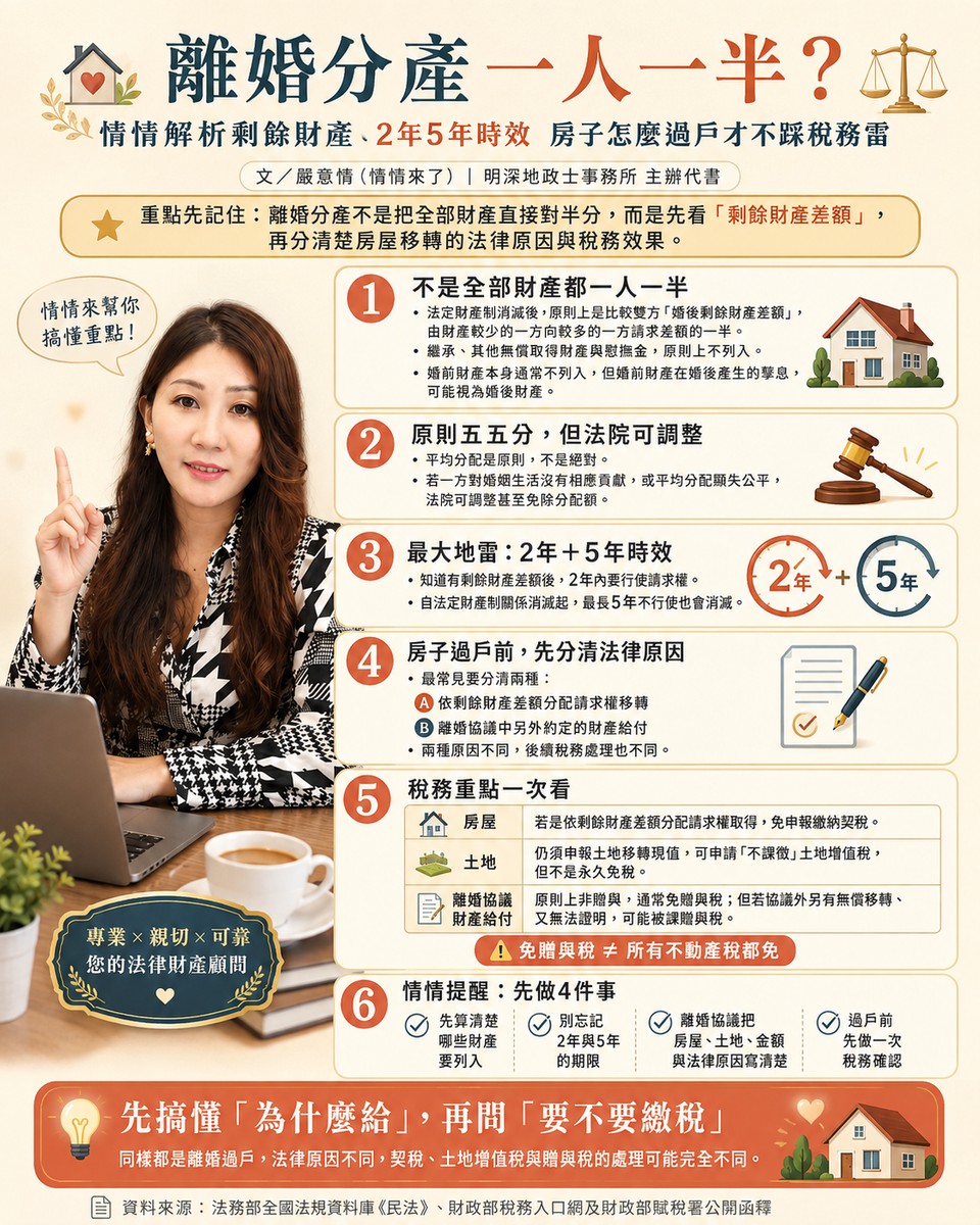 離婚分產一人一半?情情解析剩餘財產、2年5年時效　房子怎麼過戶才不踩稅務雷