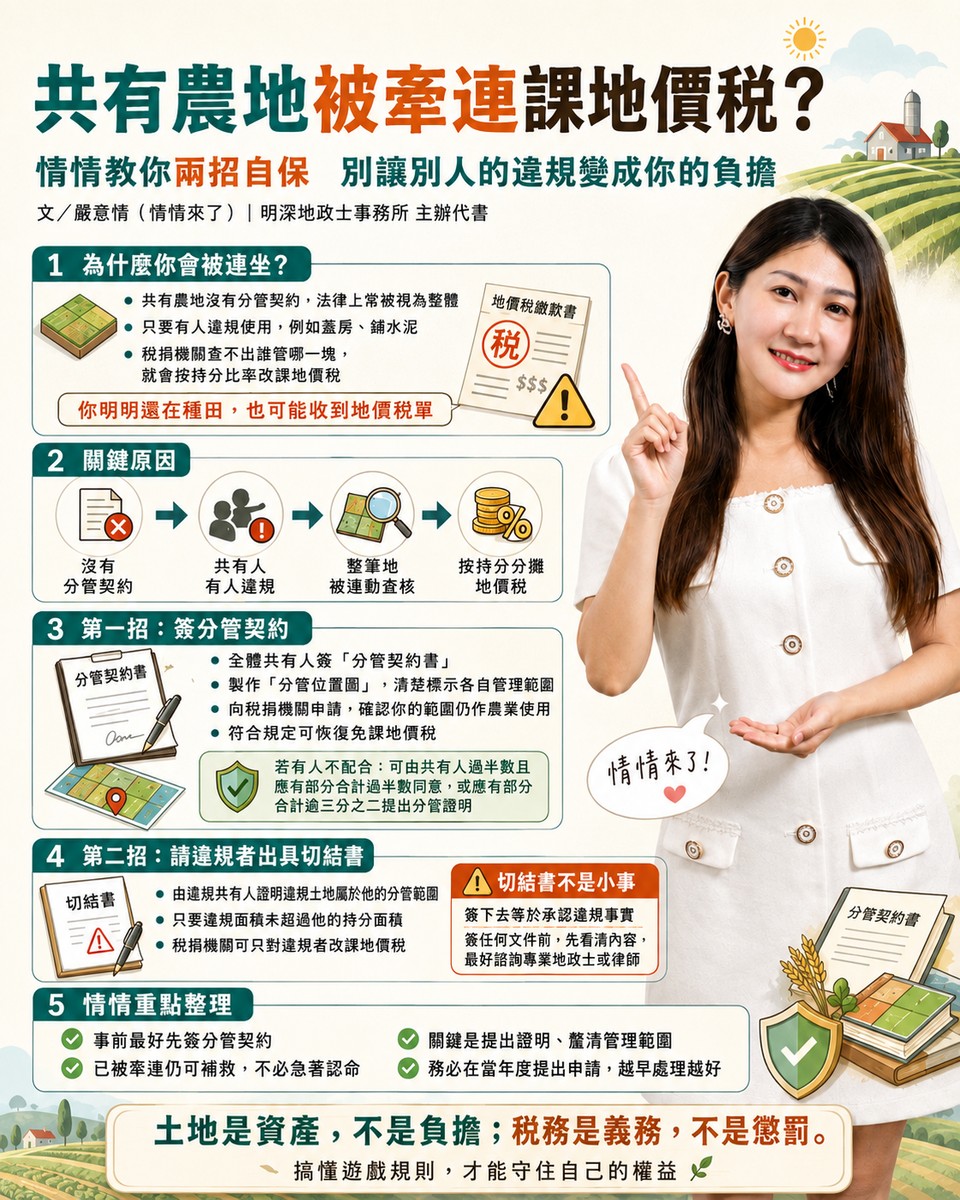 共有農地被牽連課地價稅？情情教你兩招自保，別讓別人的違規變成你的負擔