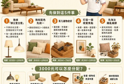 預算只有3000元，客廳也能有感升級！小編：租屋族不用換家具，先改這5個地方