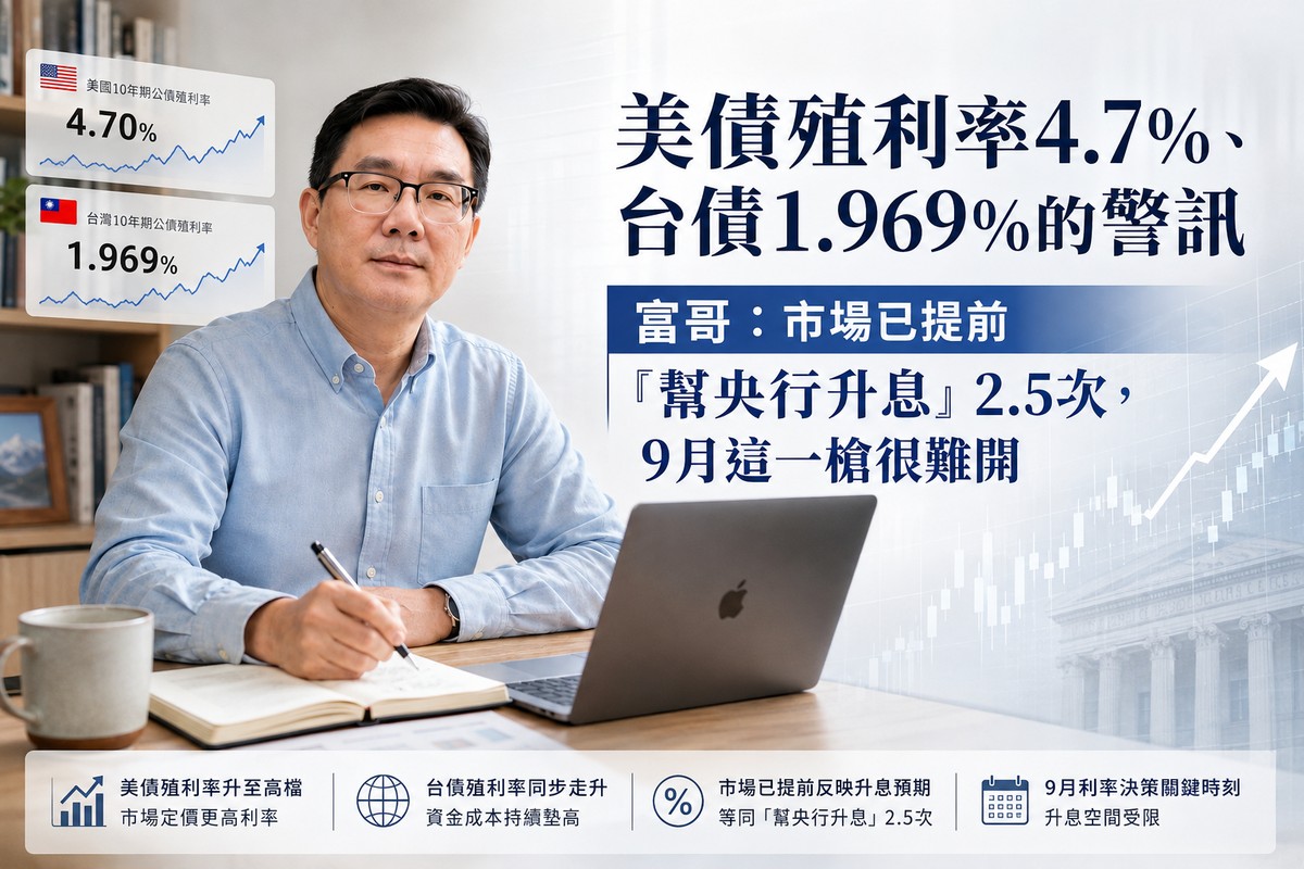 美債殖利率4.7%、台債1.969%的警訊 富哥：市場已提前「幫央行升息」2.5次，9月這一槍很難開