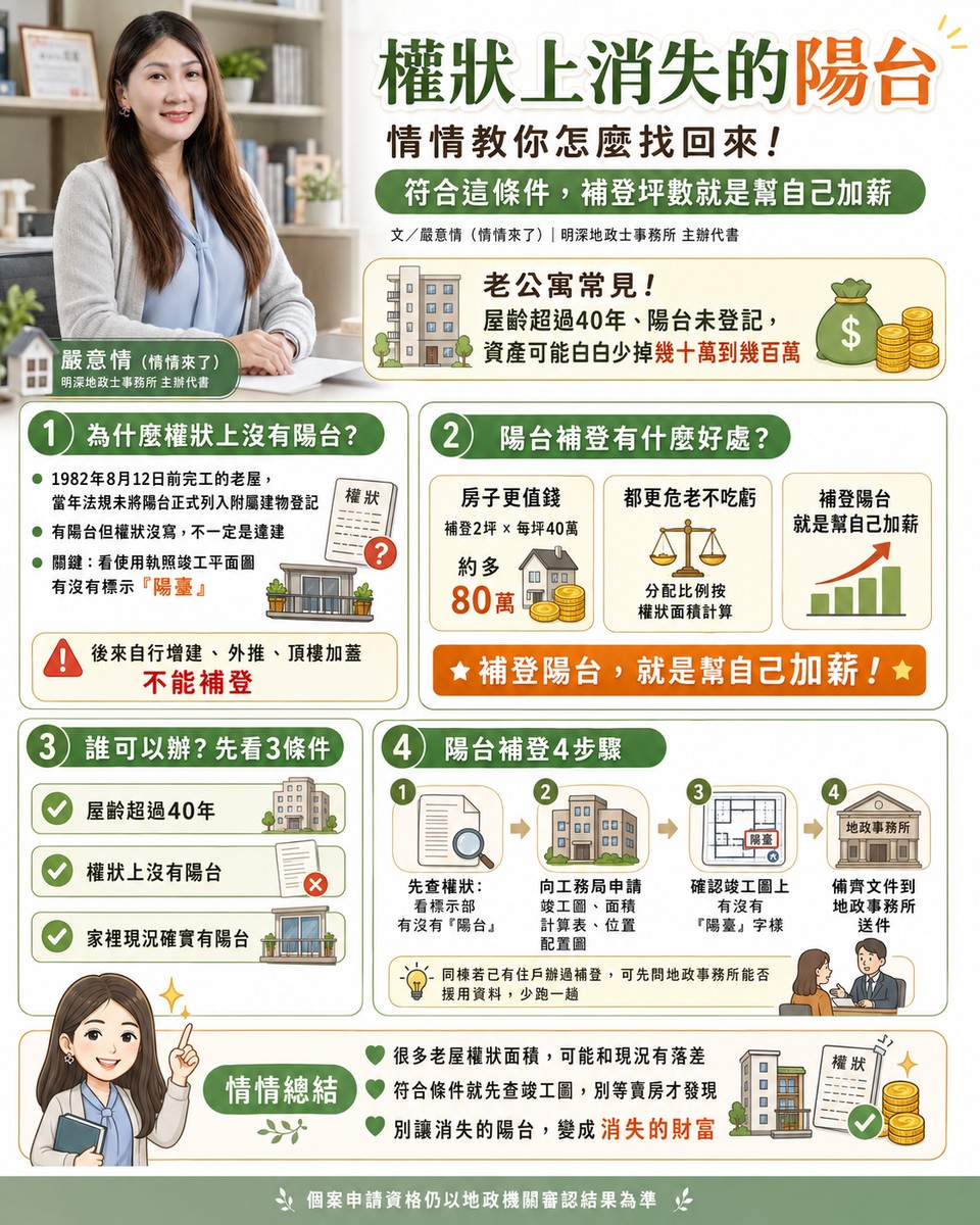 權狀上消失的陽台，情情教你怎麼找回來！符合這條件，補登坪數就是幫自己加薪