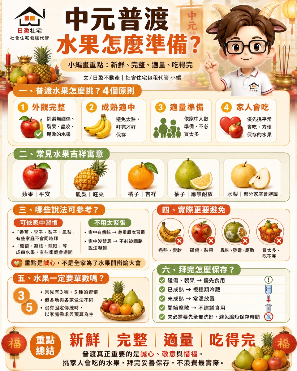 中元普渡水果怎麼準備？小編畫重點：新鮮、完整、適量、吃得完