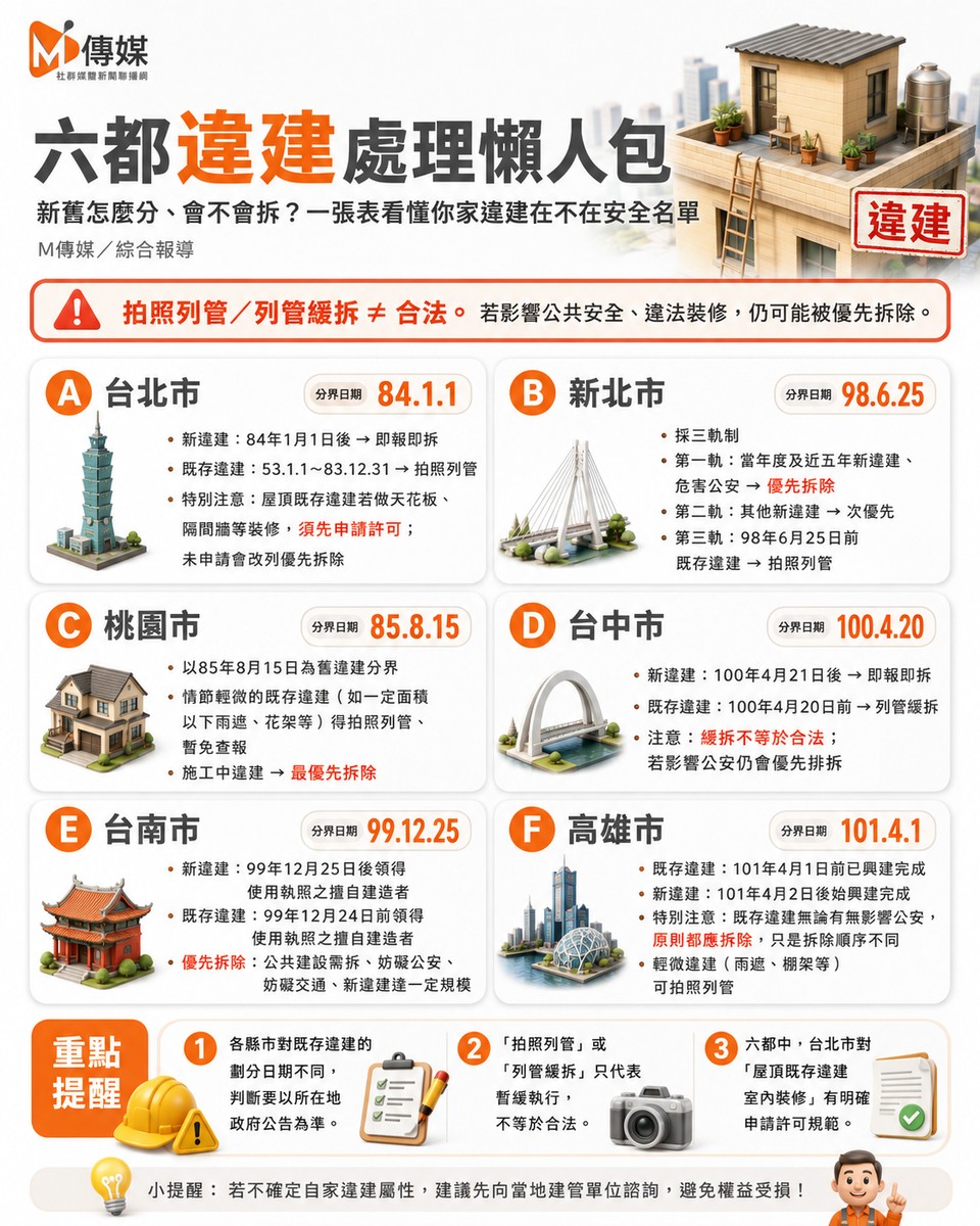 六都違建處理懶人包｜新舊怎麼分、會不會拆？一張表看懂你家違建在不在安全名單