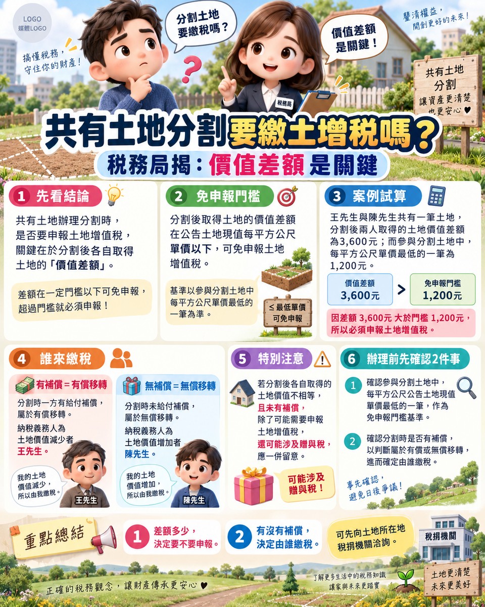 共有土地分割要繳土增稅嗎？稅務局揭「價值差額」是關鍵