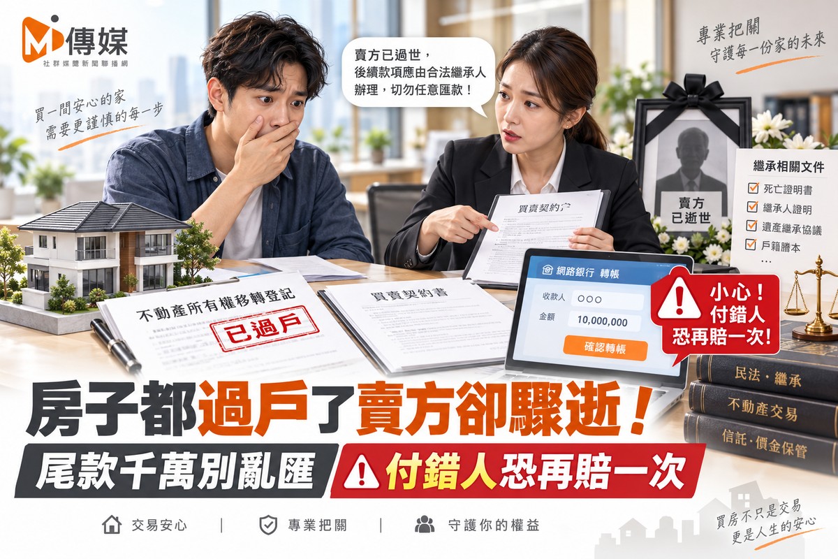 房子都過戶了賣方卻驟逝！尾款千萬別亂匯　付錯人恐再賠一次