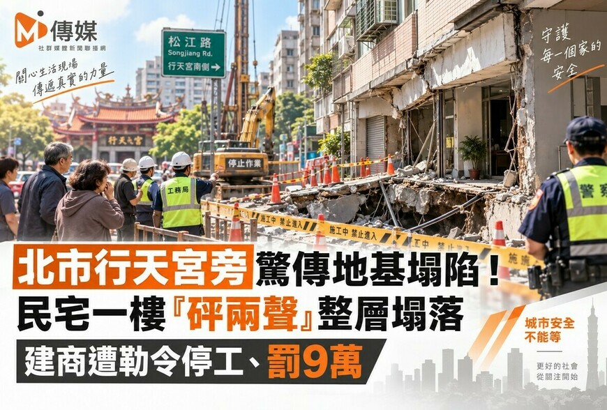 北市行天宮旁驚傳地基塌陷！民宅一樓「砰兩聲」整層塌落 建商遭勒令停工、罰9萬