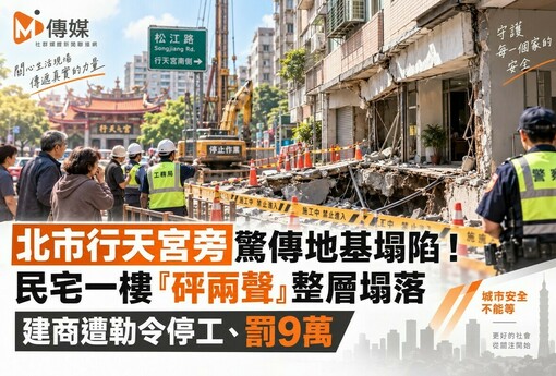 北市行天宮旁驚傳地基塌陷！民宅一樓「砰兩聲」整層塌落 建商遭勒令停工、罰9萬