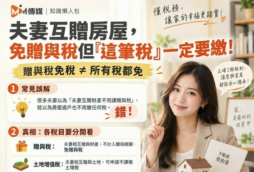 夫妻互贈房屋，免贈與稅但「這筆稅」一定要繳！懶人包一次看