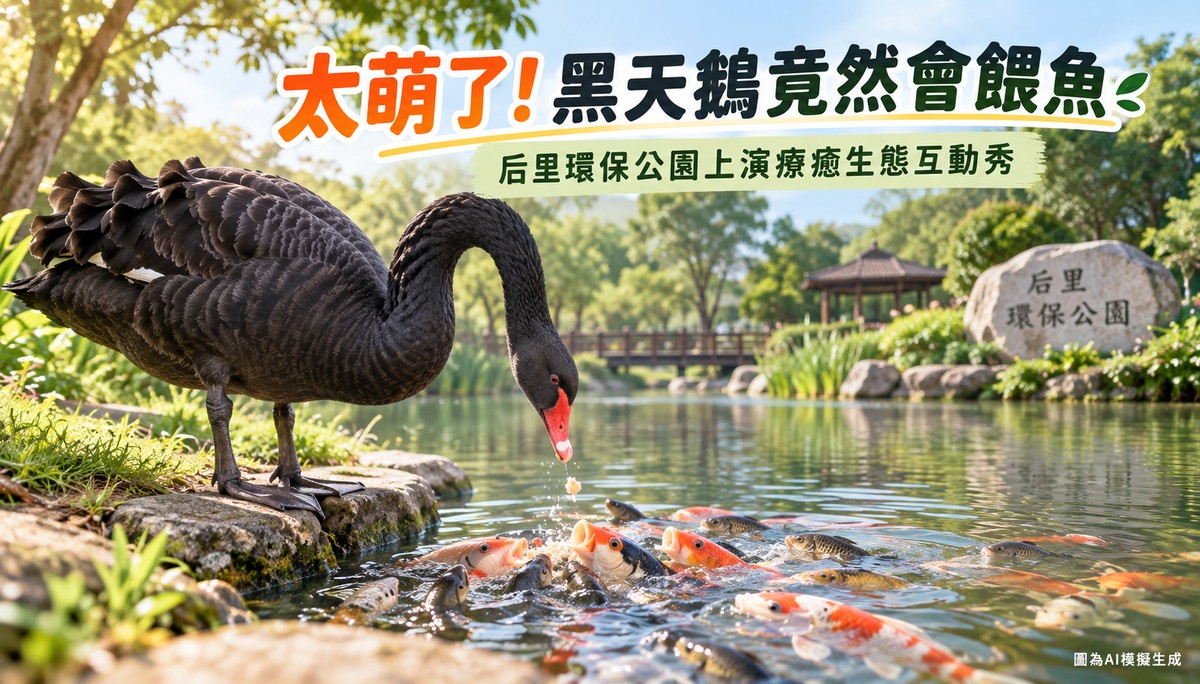 太療癒！后里環保公園黑天鵝竟會「餵魚」　超萌互動畫面成新亮點