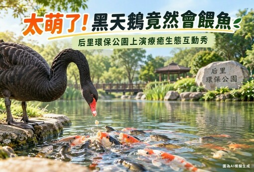 太療癒！后里環保公園黑天鵝竟會「餵魚」　超萌互動畫面成新亮點