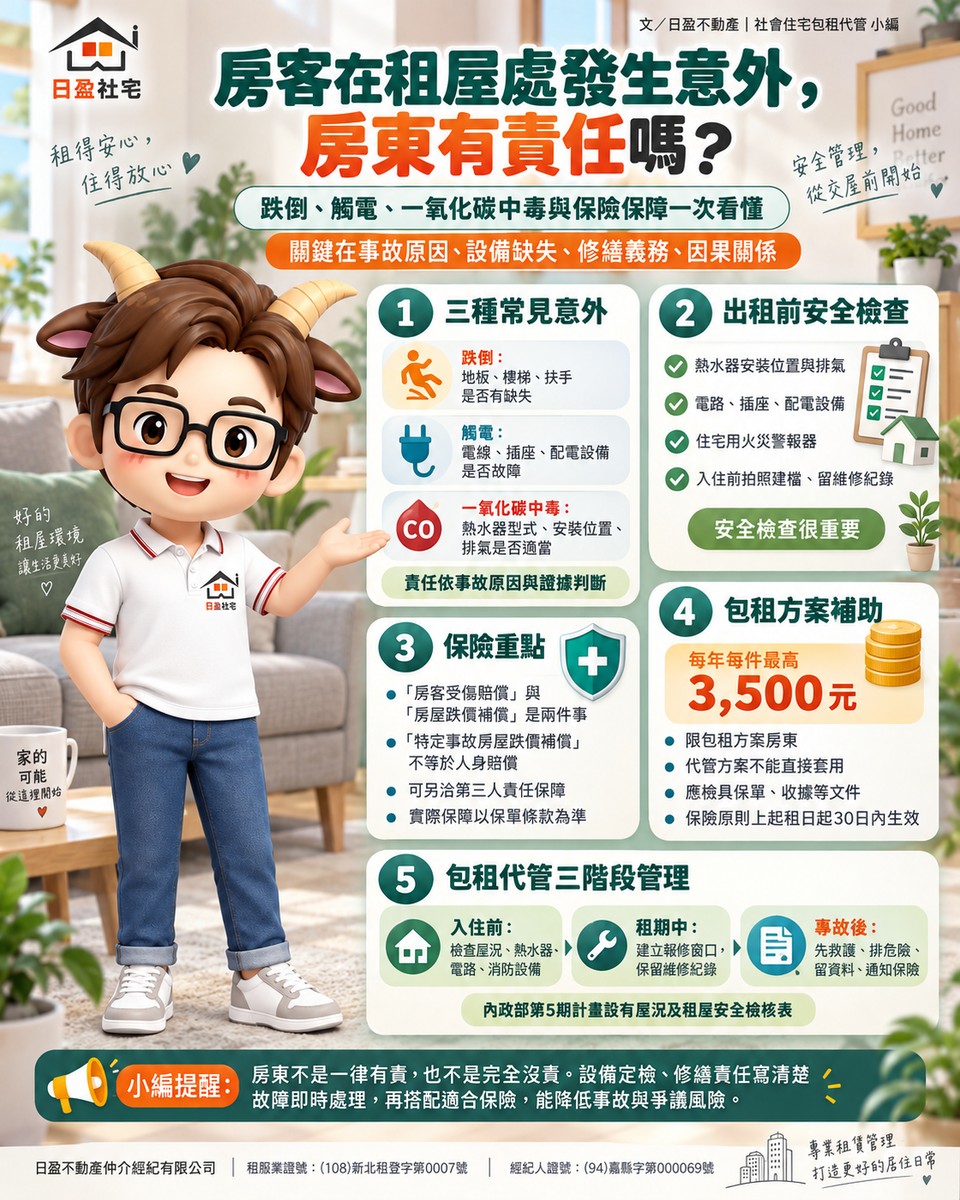 房客在租屋處發生意外，房東有責任嗎？跌倒、觸電、一氧化碳中毒與保險保障一次看懂