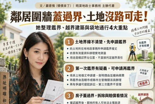鄰居圍牆蓋過界、土地沒路可走！她整理鑑界、越界建築與袋地通行4大重點