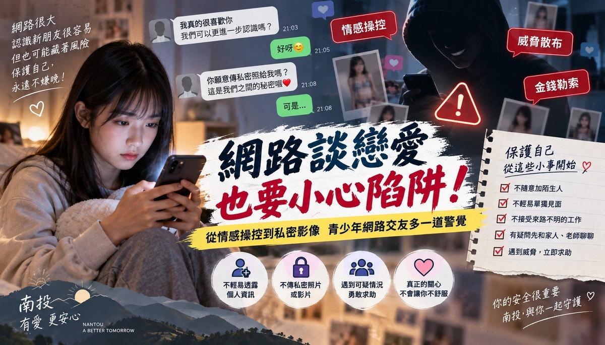 網路談戀愛也要小心！南投提醒青少年注意情感操控　別讓私密影像成為威脅工具