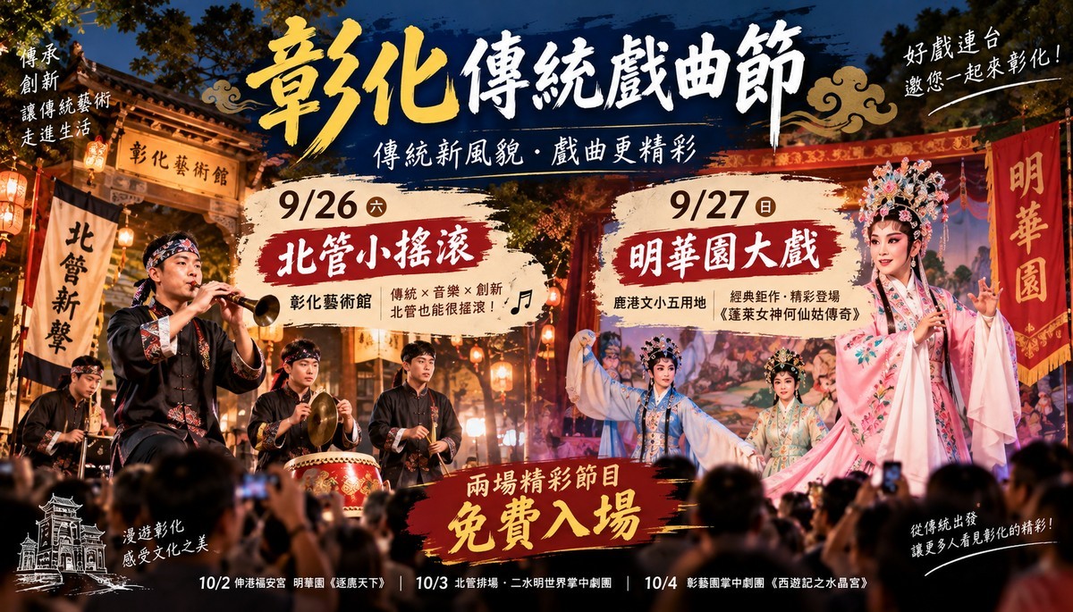 彰化傳統戲曲節週末接力登場！北管玩搖滾、明華園大戲免費看