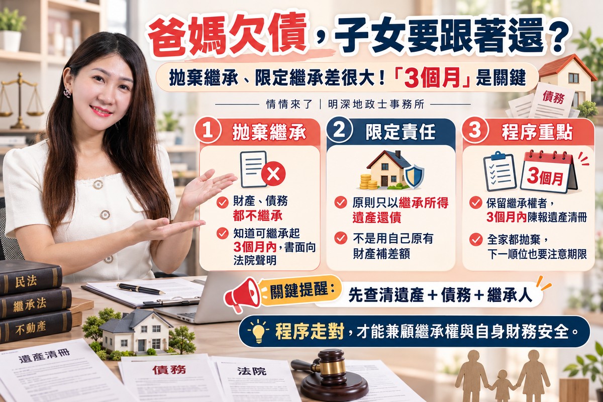 爸媽欠債，子女要跟著還？拋棄繼承、限定繼承差很大！情情提醒「3個月」是關鍵