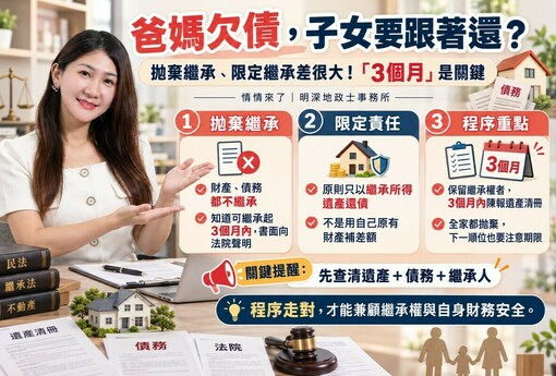 爸媽欠債，子女要跟著還？拋棄繼承、限定繼承差很大！情情提醒「3個月」是關鍵