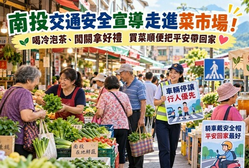 南投交通安全宣導走進菜市場！喝冷泡茶、闖關拿好禮　買菜順便把平安帶回家